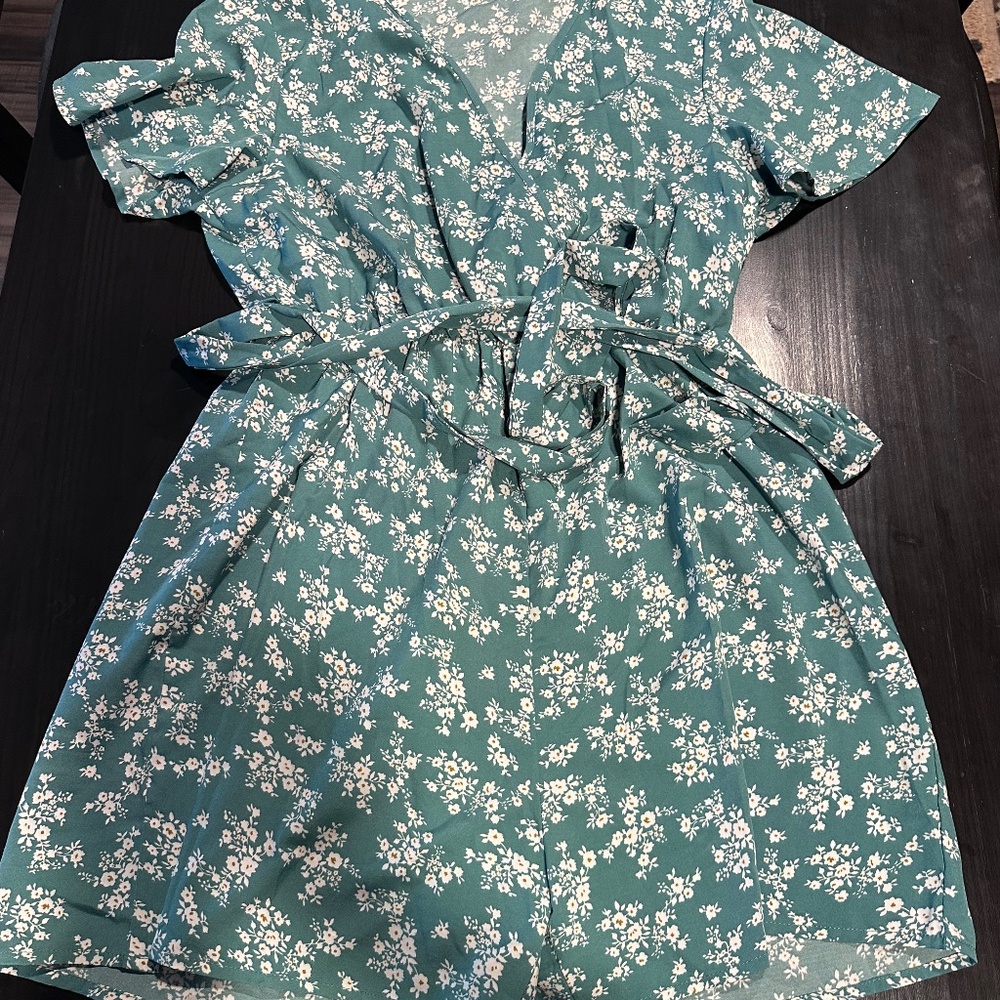 Green floral romper